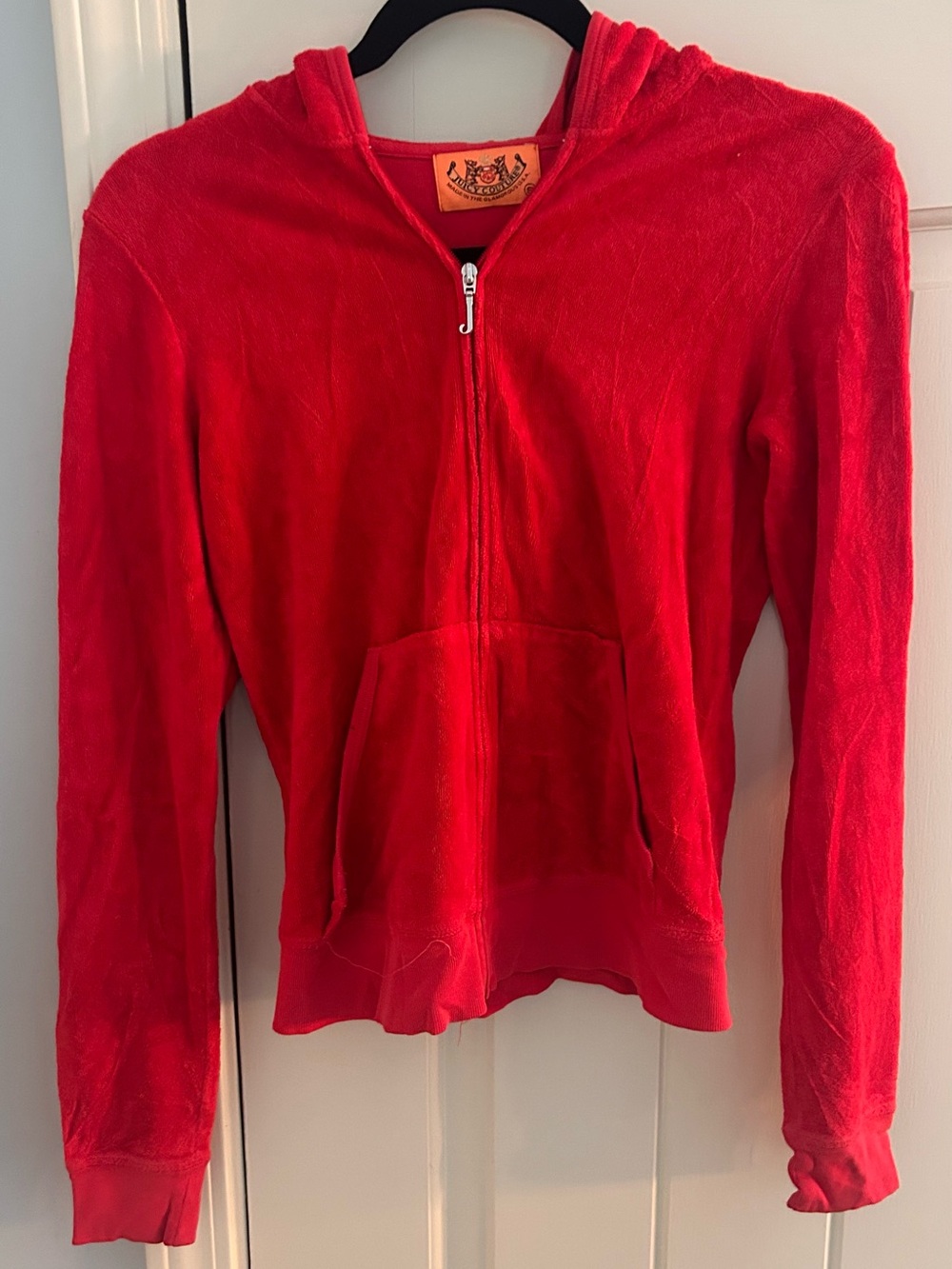 Vintage Juicy Couture Red Velour Hoodie - Authentic Y2K Orange Tag Size S